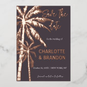Palm Trees Beach Wedding Roos Gold Folie Uitnodiging (Voorkant)
