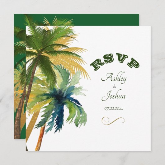 Palm Trees Beach Wedding RSVP Card (Voorkant / Achterkant)