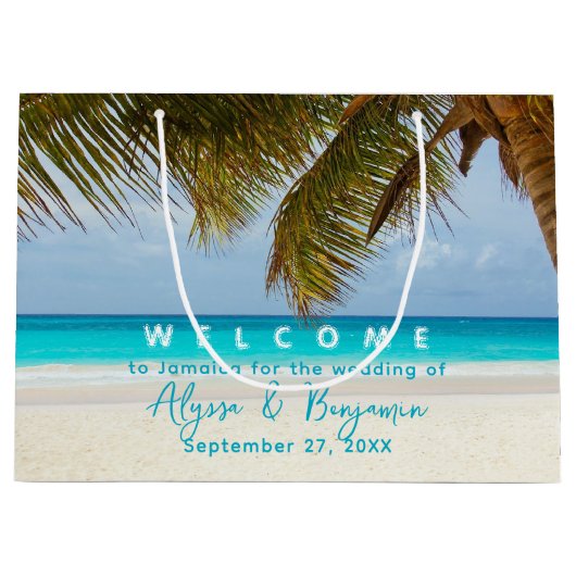 Palm Trees Bestemming Bruiloft Welkom Papieren Zak Large Cadeautasje (Voorkant)