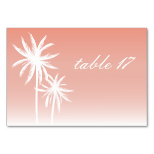 Palm Trees Coral Mariage Carte Numéro de table
