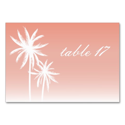 Palm Trees Coral Mariage Carte Numéro de table (Devant)