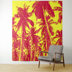 Palm Trees Design Red & Yellow Postered Effect T Wandkleed