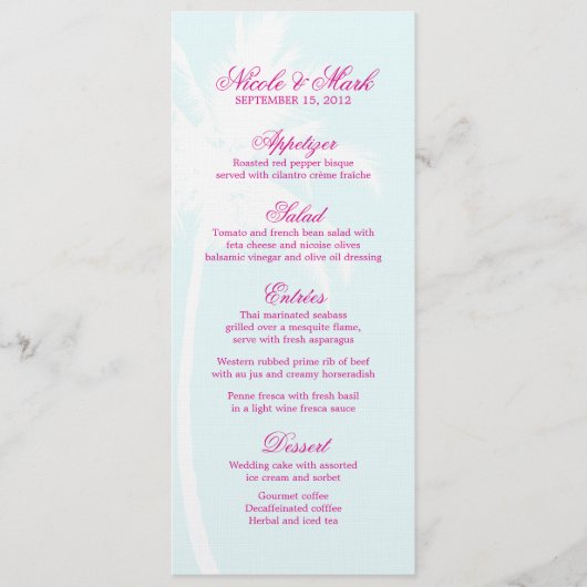 Palm Trees Destination Wedding Menu Cards (Voorkant)