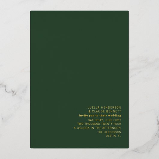 Palm Trees Emerald Mariage Foil Invitation (Recto)