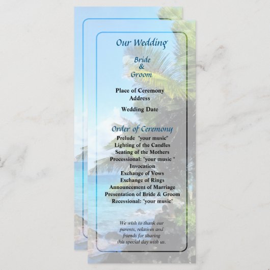 Palm Trees en Strand St. Thomas VI Huwelijksprogra Programma (Voorkant / Achterkant)