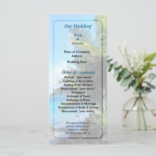 Palm Trees en Strand St. Thomas VI Huwelijksprogra Programma (Staand voorkant)