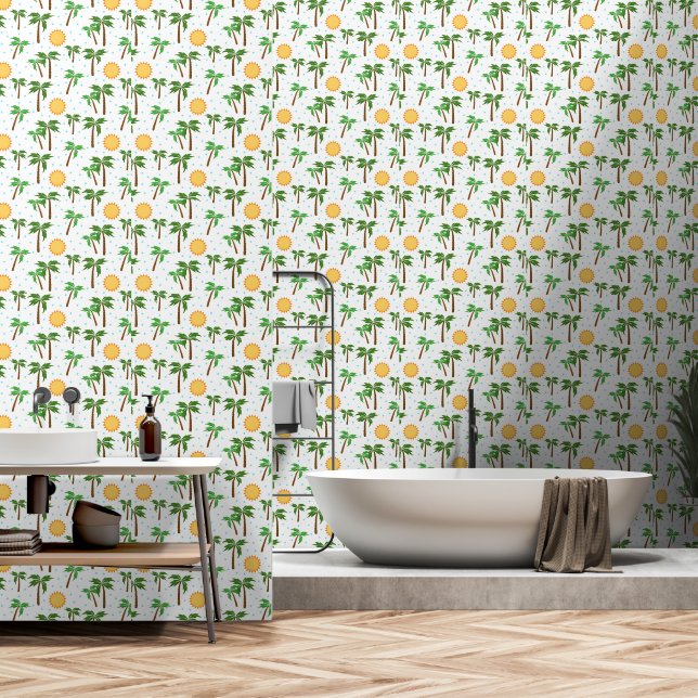Palm Trees en Sun Badkamer Behang (Badkamer)