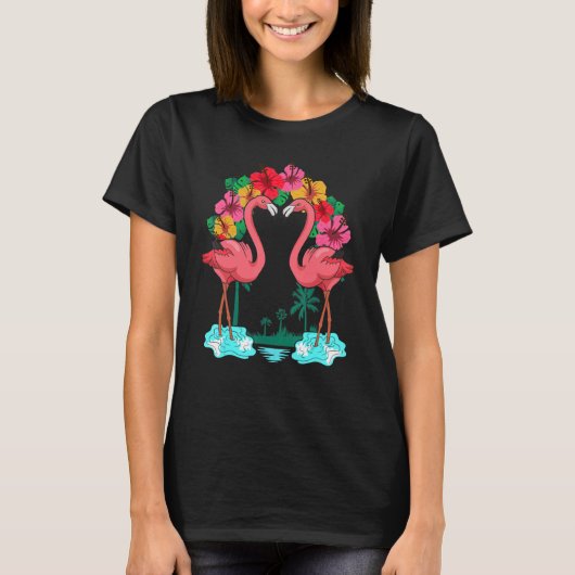 Palm Trees Exotic Bird Animal Tropical Flowers Fla T-shirt (Voorkant)