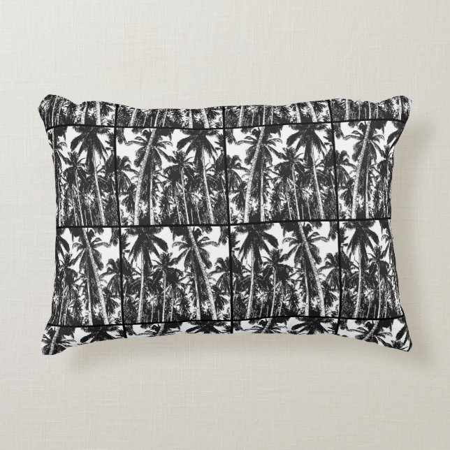 Palm Trees in een Zwart-wit Silhouette-effect Accent Kussen (Voorkant)