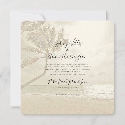 Palm Trees Island Beach Sepia Faire-part de mariag (Devant)