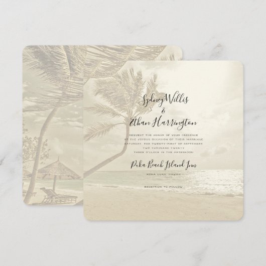 Palm Trees Island Beach Sepia Wedding Invitation Kaart (Voorkant / Achterkant)