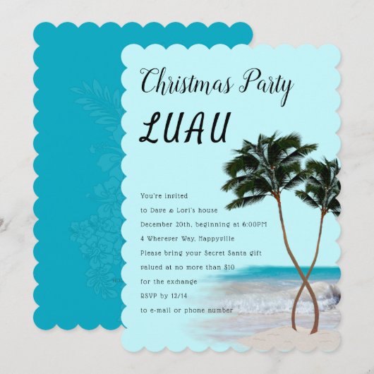 Palm Trees Kerstmis Luau Party Invitation Kaart (Voorkant / Achterkant)