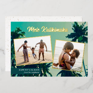 Palm Trees Mele Kalikimaka Two Photo Collage Folie Feestdagenkaart