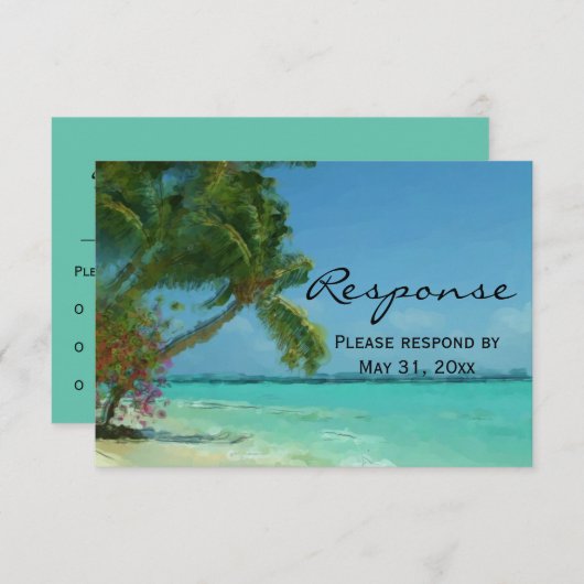 Palm Trees Ocean Destination Wedding RSVP (Voorkant / Achterkant)