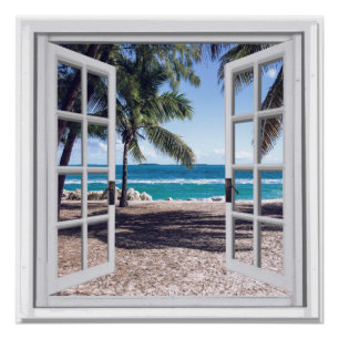 Palm Trees Ocean Uitzicht Fake Window Perfect Poster