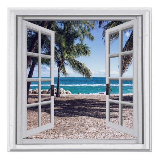 Palm Trees Ocean Uitzicht Fake Window Perfect Poster (Voorkant)