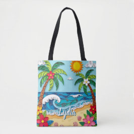 Palm Trees on the Beach Personalized Draagtas