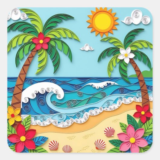 Palm Trees on the Beach  Vierkante Sticker (Voorkant)