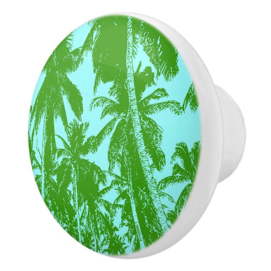 Palm Trees Pattern in Green and Blue. Keramische Knop (Rechts)
