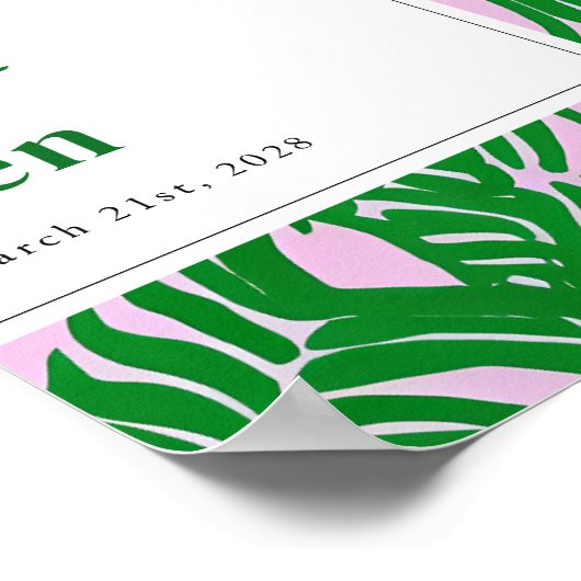 Palm Trees Pink + Green Beach Weddenschap Welkom Poster (Hoek)