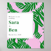 Palm Trees Pink + Green Beach Weddenschap Welkom Poster (Voorkant)