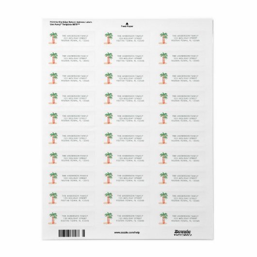 Palm Trees Return-adres Etiket (Full Sheet)