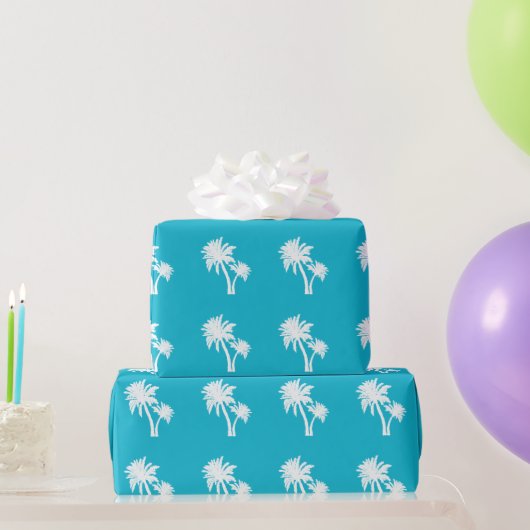 Palm Trees Silhouette Pattern Aqua Blue Cadeaupapier (Feestgeschenken)