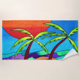 Palm Trees Sunset Beach Handdoek