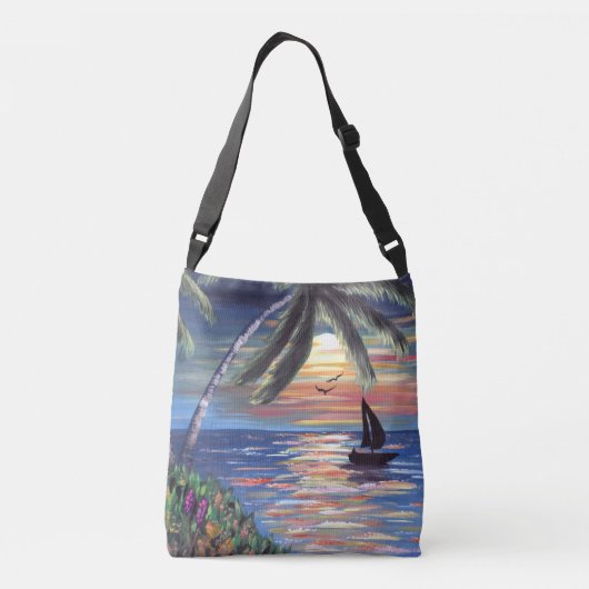 Palm Trees Sunset Ocean Painting Crossbody Tas (Achterkant)