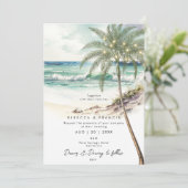 palm trees tropical beach wedding invitation (Debout devant)