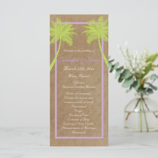 Palm Trees Tropical Beach Wedding Programs Programma (Staand voorkant)