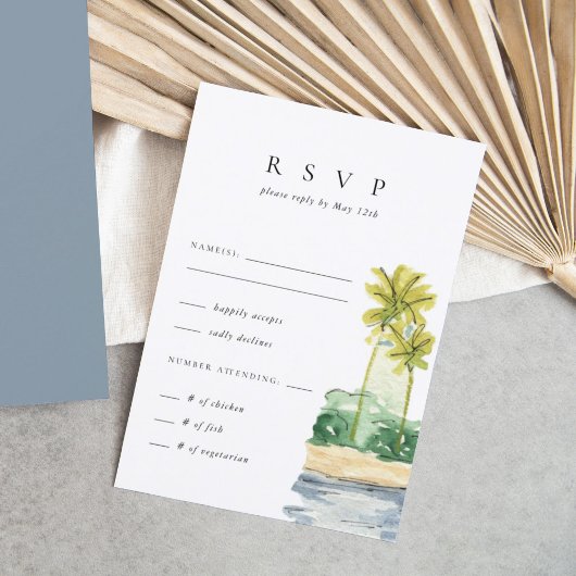Palm Trees Tropical Beach Wedding RSVP Kaartje