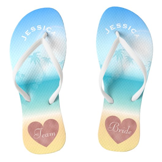 Palm Trees Tropical Beach Wedding Team Bride Heart Teenslippers (Voetbed)