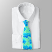 Palm Trees Tropical Pattern Bright Blue Green Stropdas (Gebonden)