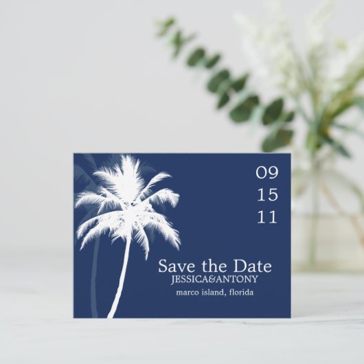 Palm Trees Tropical Wedding Save the Date Aankondigingskaart (Staand voorkant)