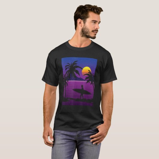 Palm Trees Vaporwave Surfer Synthwave Sunset Surfi T-shirt (Voorkant volledig)