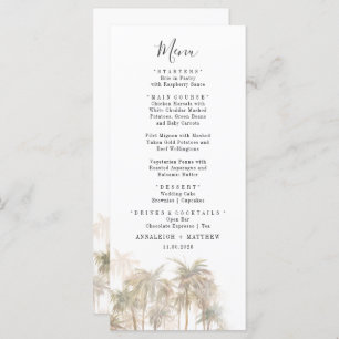 Palm Trees Waterverf Coastal Wedding Menu