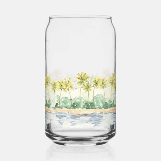 Palm Trees Waterverf Strand Tropische bruiloft Blikvorm Glas (Links)