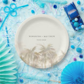 Palm Trees Waterverf Tan Coastal Wedding Papieren Bordje (Feest)