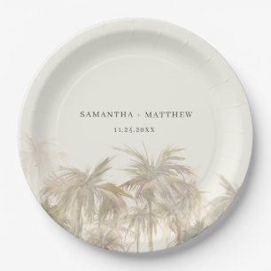 Palm Trees Waterverf Tan Coastal Wedding Papieren Bordje