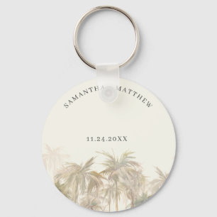 Palm Trees Waterverf Tan Coastal Wedding Sleutelhanger