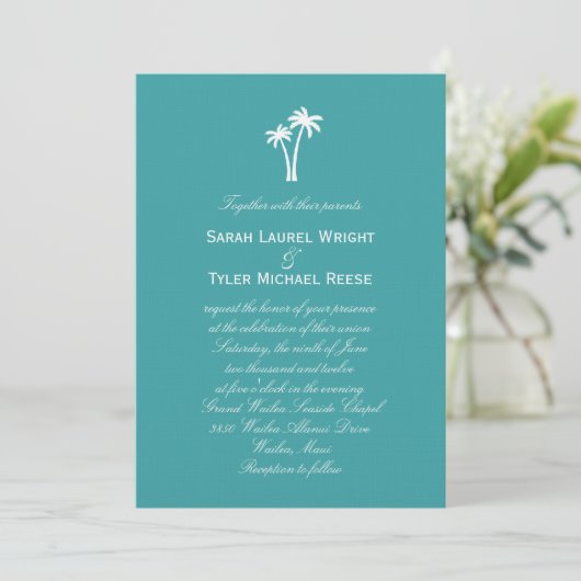 Palm Trees Wedding Invitation Kaart (Staand voorkant)