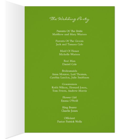 Palm Trees Wedding Program Card (Groen) (Binnen (Rechts))