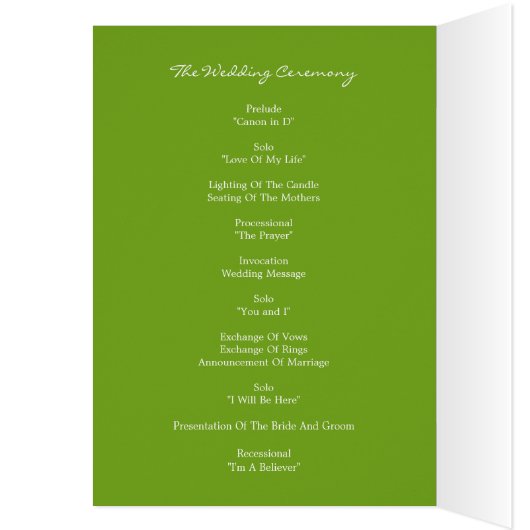 Palm Trees Wedding Program Card (Groen) (Binnen (Links))