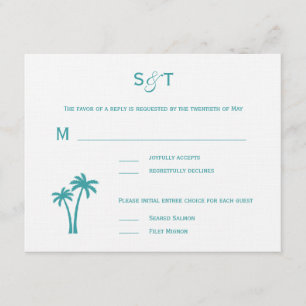 Palm Trees Wedding RSVP Card - White/Aqua