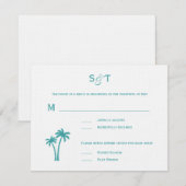 Palm Trees Wedding RSVP Card - White/Aqua (Voorkant / Achterkant)