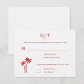 Palm Trees Wedding RSVP-kaart - wit/rood RSVP Kaartje (Voorkant / Achterkant)