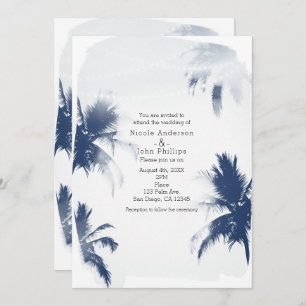 Palm Trees White Beachy Chic Wedding Invitations Kaart