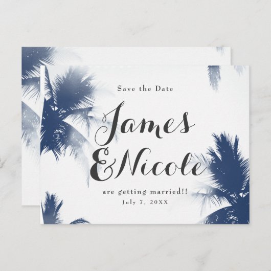 Palm Trees White Glamour Modern Uitnodiging (Voorkant / Achterkant)