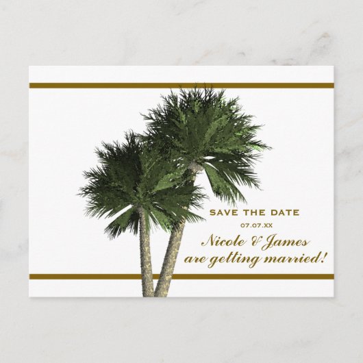 Palm Trees White & Gold Elegant Save the Date Kaar Aankondigingskaart (Voorkant)